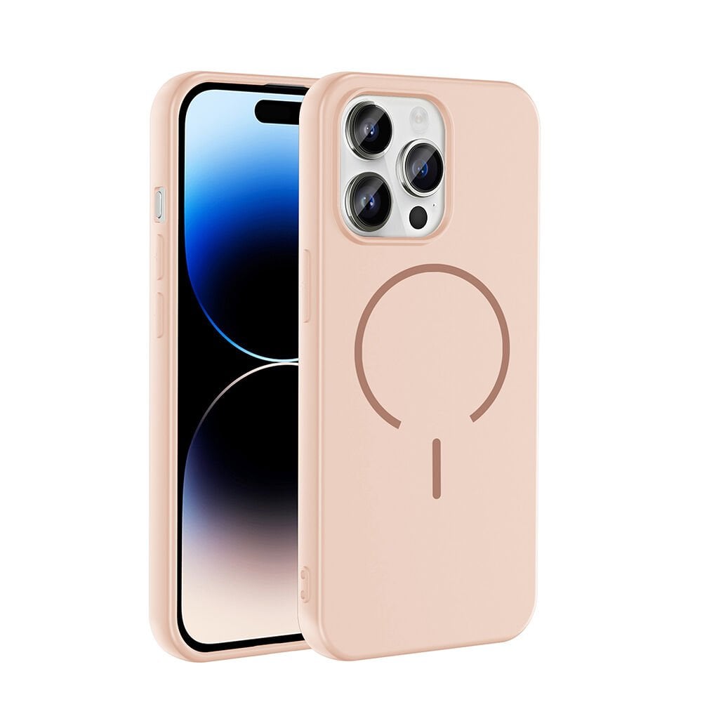iPhone 14 Pro Max Kılıf Meta Lansman M-Safe Kamera Korumalı içi Kadife Yumuşak Renkli Süet Silikon Rose Pembe