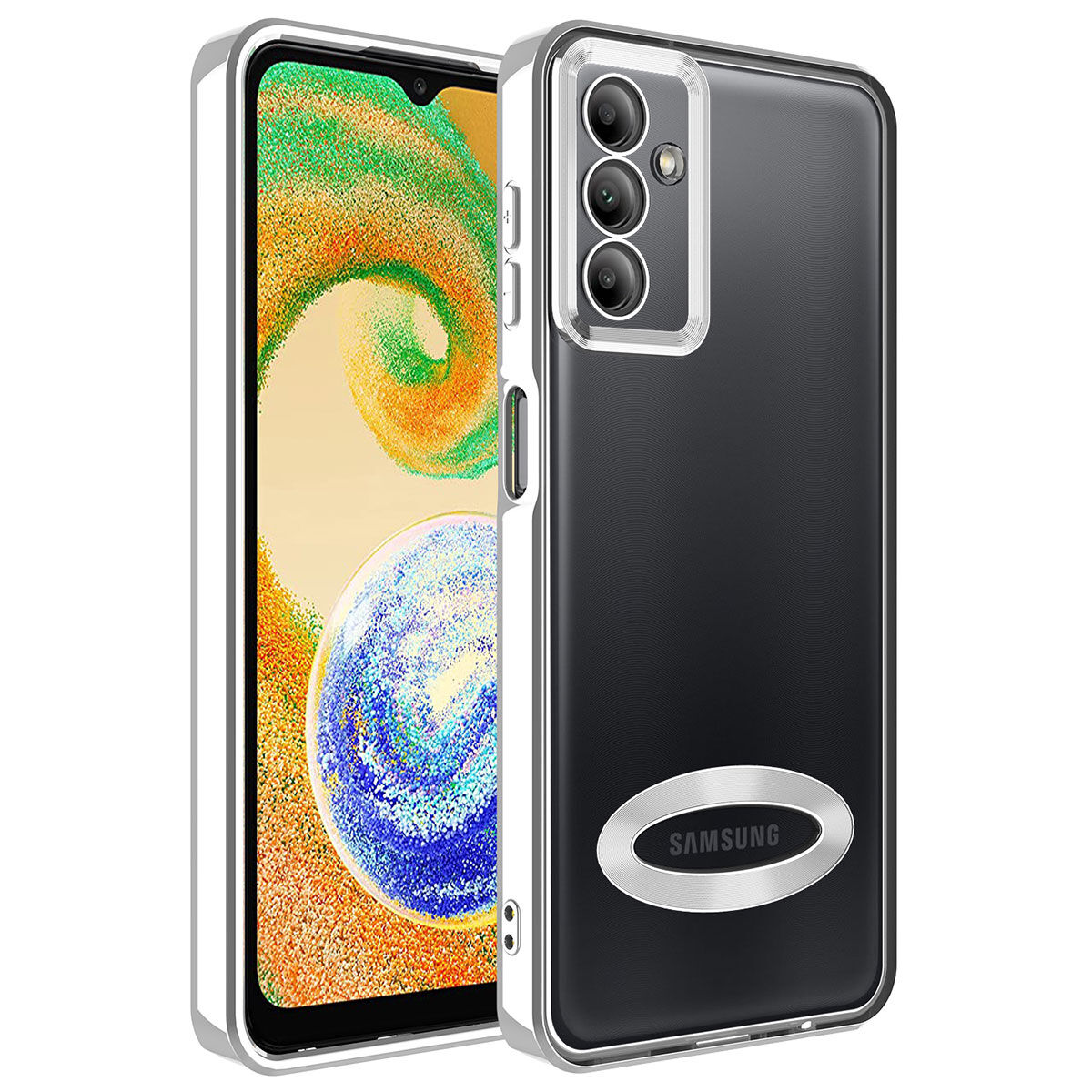 Samsung Galaxy A54 Kamera Korumalı Logo Gösteren Omega Kapak Kılıf Gümüş