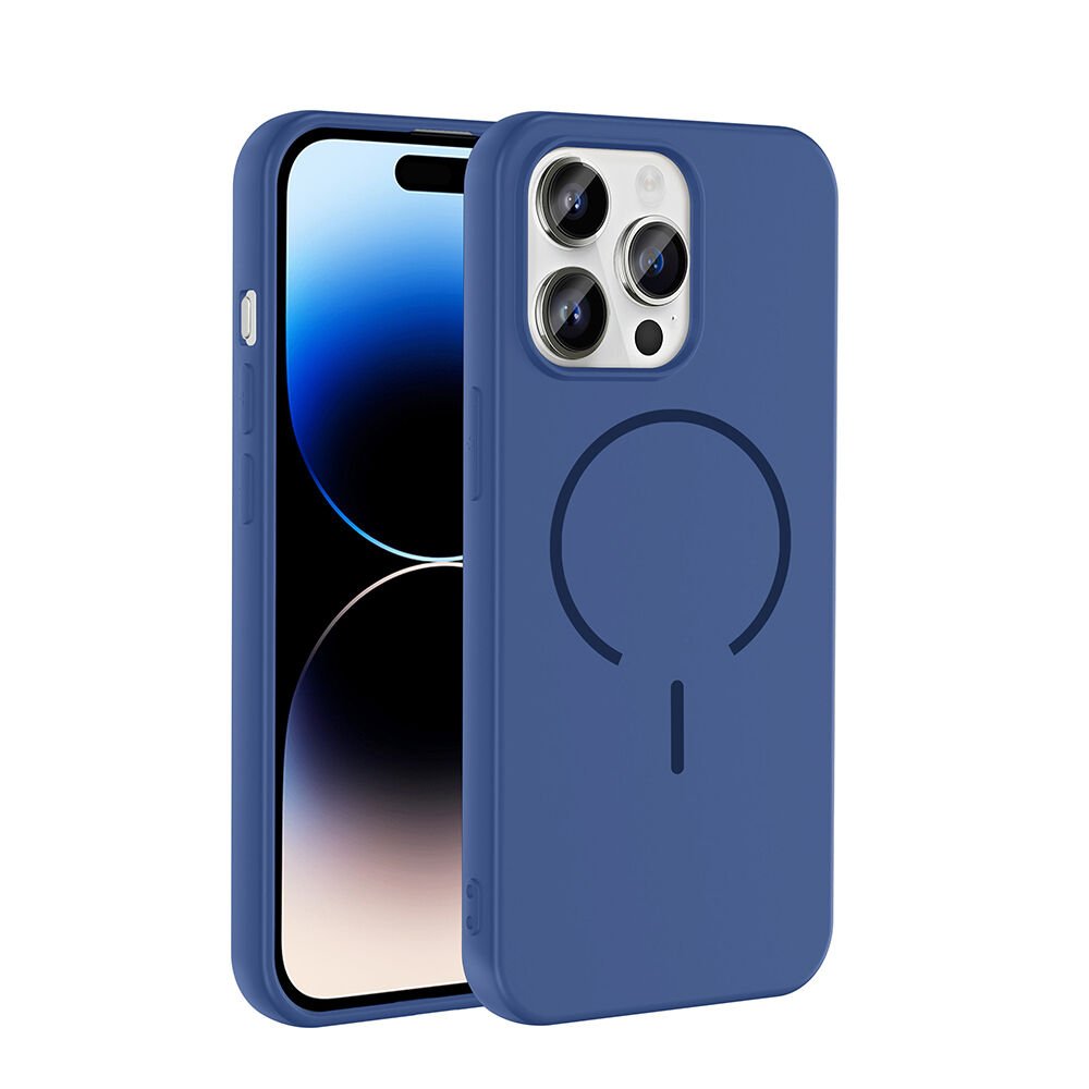 iPhone 14 Pro Max Kılıf Meta Lansman M-Safe Kamera Korumalı içi Kadife Yumuşak Renkli Süet Silikon Lacivert