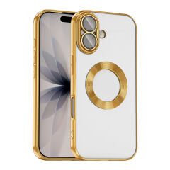 iPhone 17 Kılıf Logo Gösteren Parlak Kenarlı Kamera Lens Korumalı Şeffaf Omega Silikon Kapak