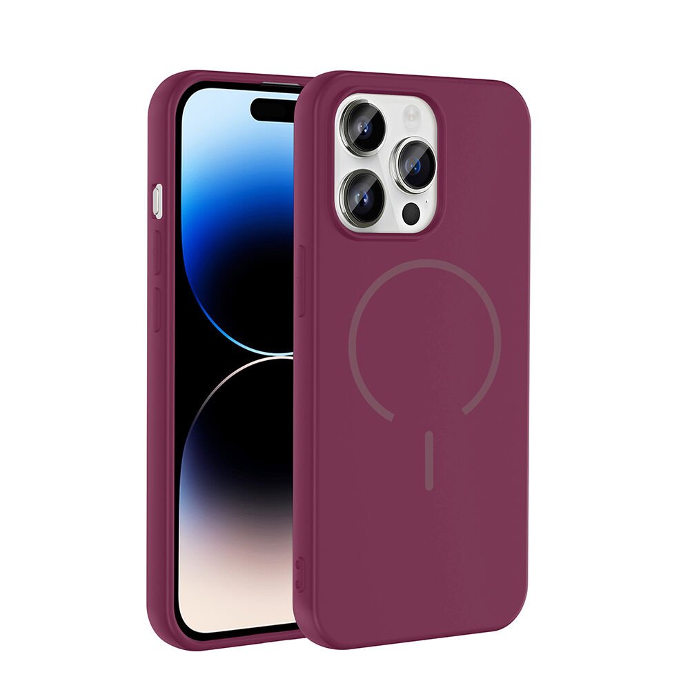 iPhone 14 Pro Max Kılıf Meta Lansman M-Safe Kamera Korumalı içi Kadife Yumuşak Renkli Süet Silikon Mürdüm