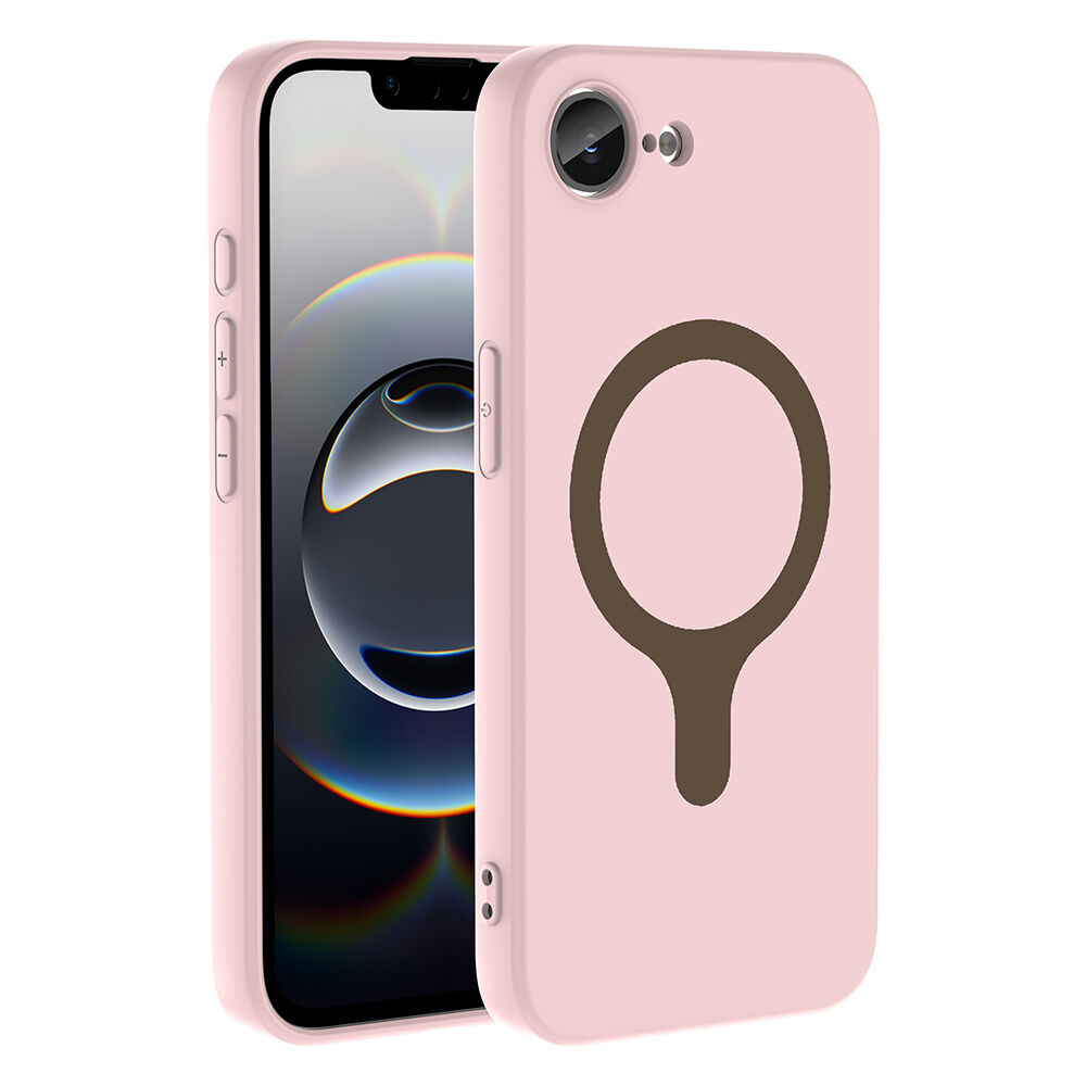 iPhone 16E Kılıf M-Safe Şarj Özellikli Kamera Korumali Premium Soft Aris Silikon Kapak Açık Pembe