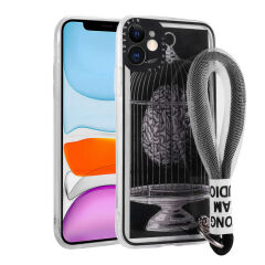 iPhone 11 Kılıf Desenli El Askılı İpli Astana Silikon Kapak