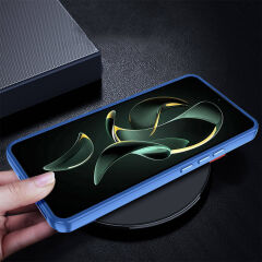 Xiaomi Mi 13T Kılıf Kamera Çıkıntılı Arkası Şeffaf Köşeleri Parlak Renkli Işlemeli Flora Kapak Mavi