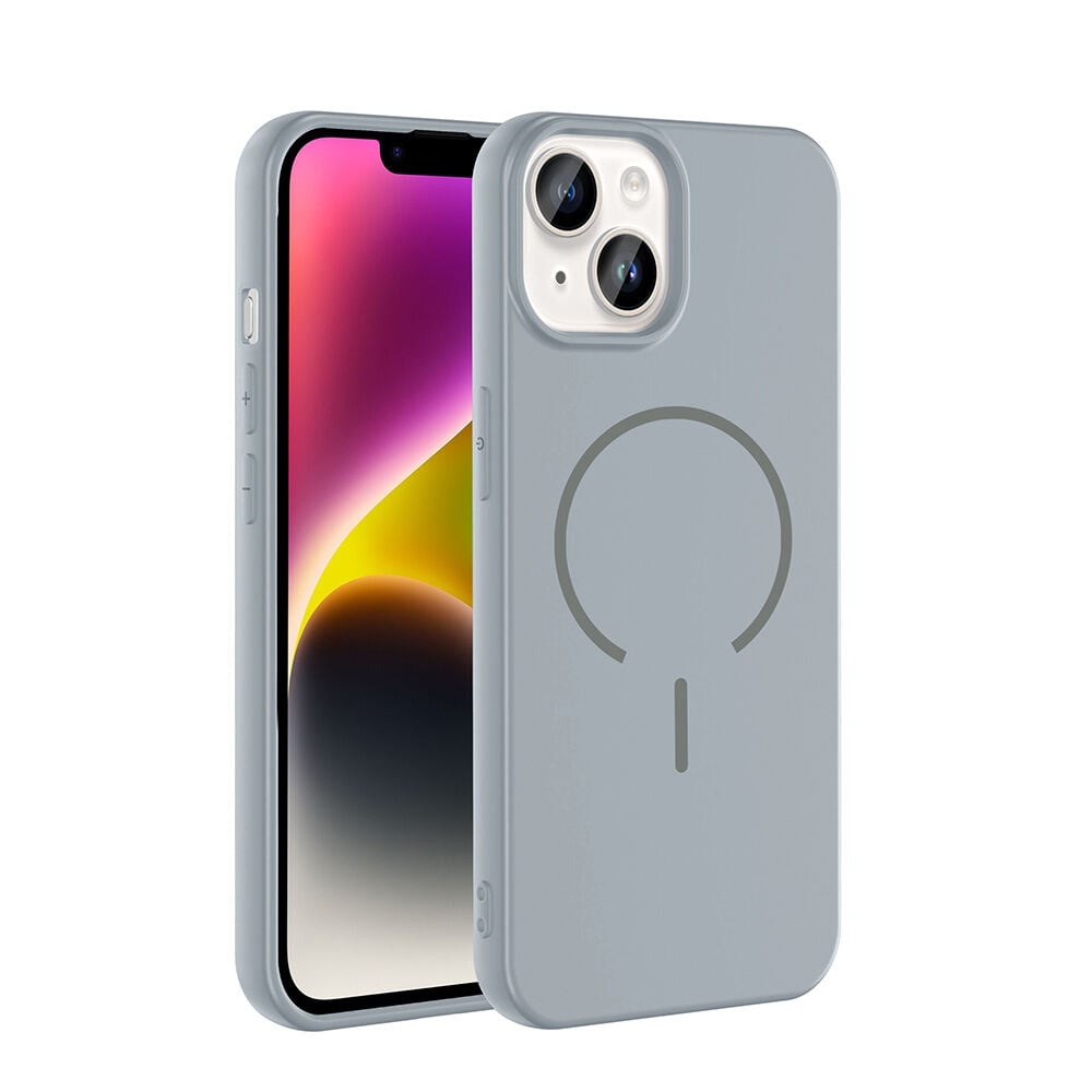 iPhone 14 Kılıf Meta Lansman M-Safe Kamera Korumalı içi Kadife Yumuşak Renkli Süet Silikon Titanyum-Gri