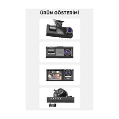 1080P Araç Içi 3 Kameralı LCD Ekranlı Gece Görüşlü , G-Sensör , Geri Görüş Kameralı Yol Kayıt Araç Kamerası