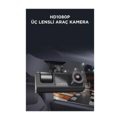 1080P Araç Içi 3 Kameralı LCD Ekranlı Gece Görüşlü , G-Sensör , Geri Görüş Kameralı Yol Kayıt Araç Kamerası