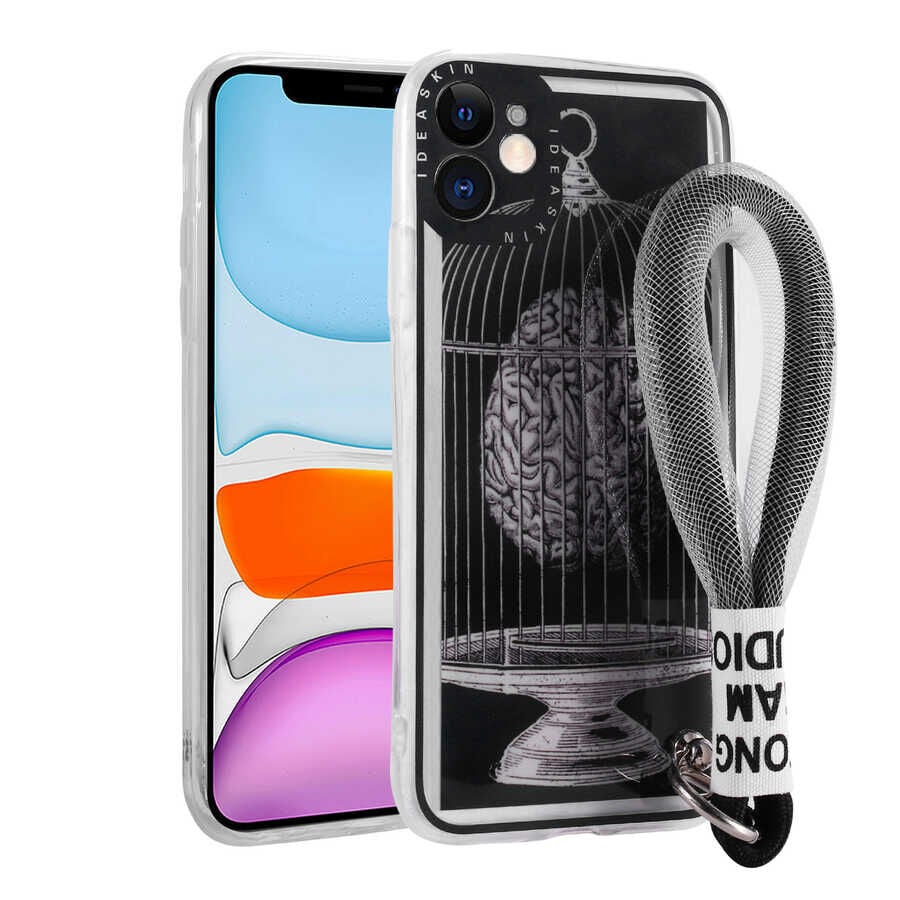 iPhone 11 Kılıf Desenli El Askılı İpli Astana Silikon Kapak Kafes