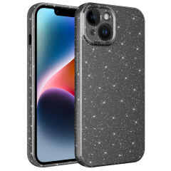 iPhone 14 Plus Kılıf Kamera Korumalı Simli Lüks Koton Kapak Mor