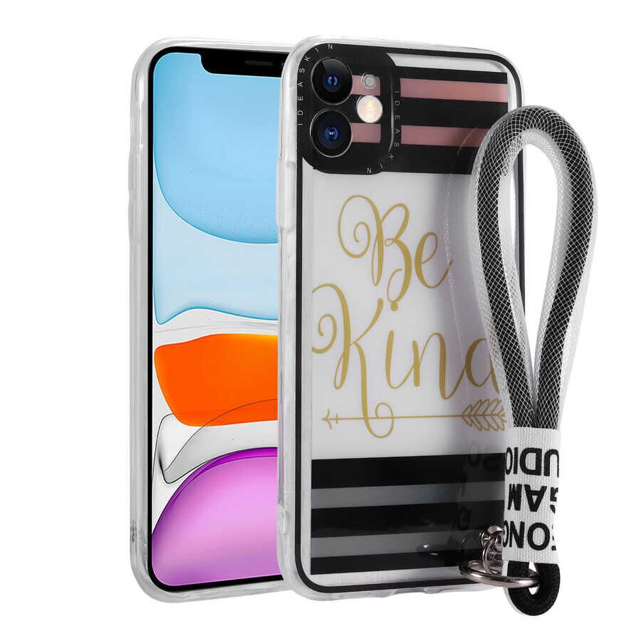 iPhone 11 Kılıf Desenli El Askılı İpli Astana Silikon Kapak Be Kind