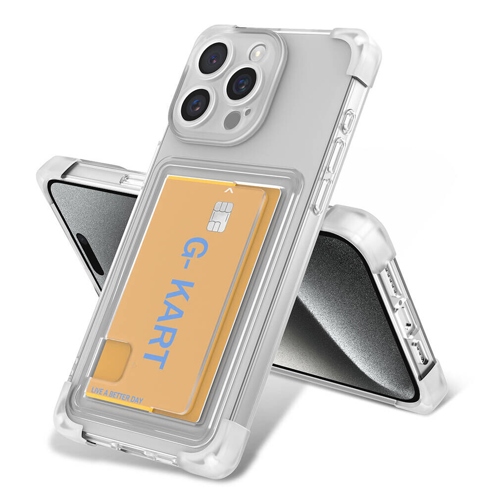 iPhone 15 Pro Max Kılıf Airbag Tasarımlı Şeffaf Kartlıklı G-Kart Kapak Renksiz