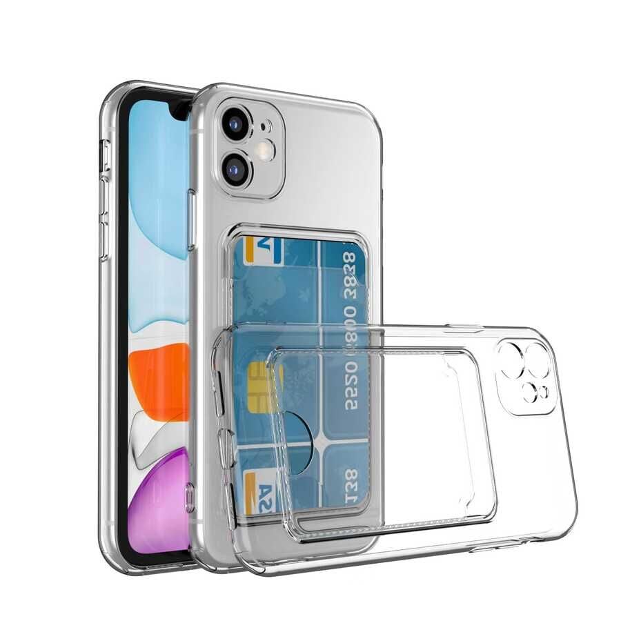 iPhone 12 Kılıf Kartlıklı Şeffaf Setra Clear Silikon Kapak
