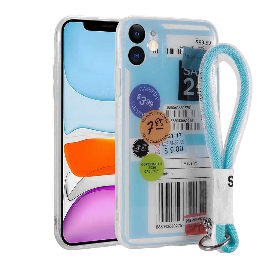 iPhone 11 Kılıf Desenli El Askılı İpli Astana Silikon Kapak Etiket