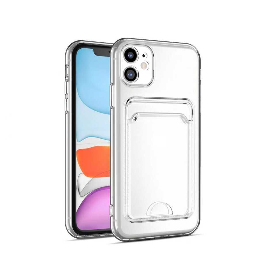 iPhone 12 Kılıf Kartlıklı Şeffaf Setra Clear Silikon Kapak Renksiz
