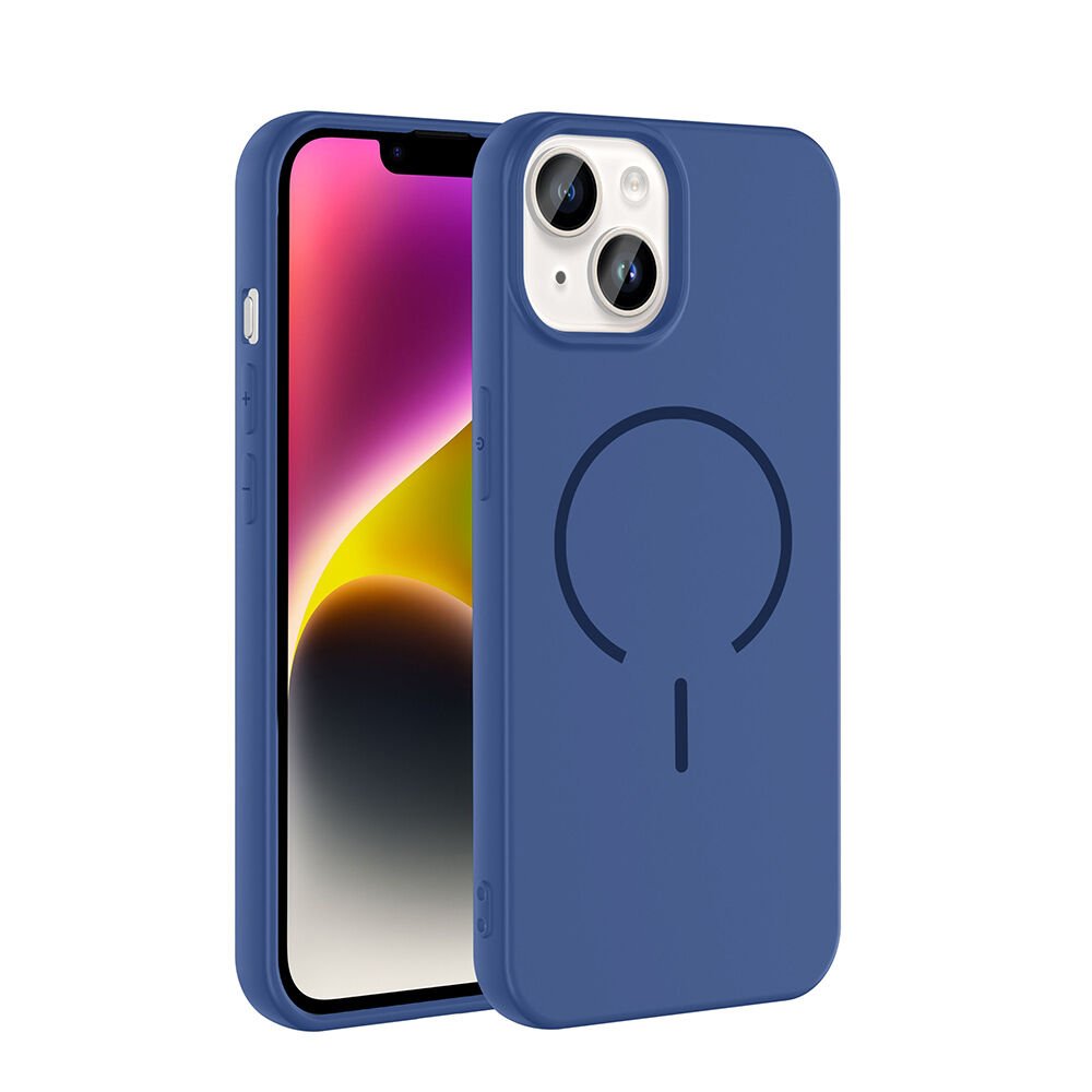 iPhone 14 Kılıf Meta Lansman M-Safe Kamera Korumalı içi Kadife Yumuşak Renkli Süet Silikon Lacivert
