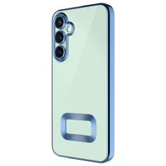 Samsung Galaxy S25 FE Kılıf Logo Gösteren Parlak Kenarlı Kamera Lens Korumalı Şeffaf Omega Silikon Kapak