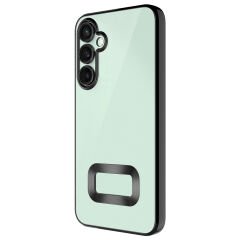 Samsung Galaxy S25 FE Kılıf Logo Gösteren Parlak Kenarlı Kamera Lens Korumalı Şeffaf Omega Silikon Kapak
