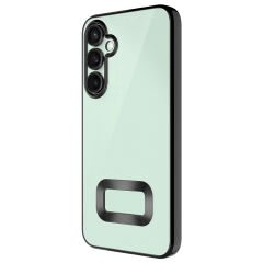 Samsung Galaxy S25 FE Kılıf Logo Gösteren Parlak Kenarlı Kamera Lens Korumalı Şeffaf Omega Silikon Kapak