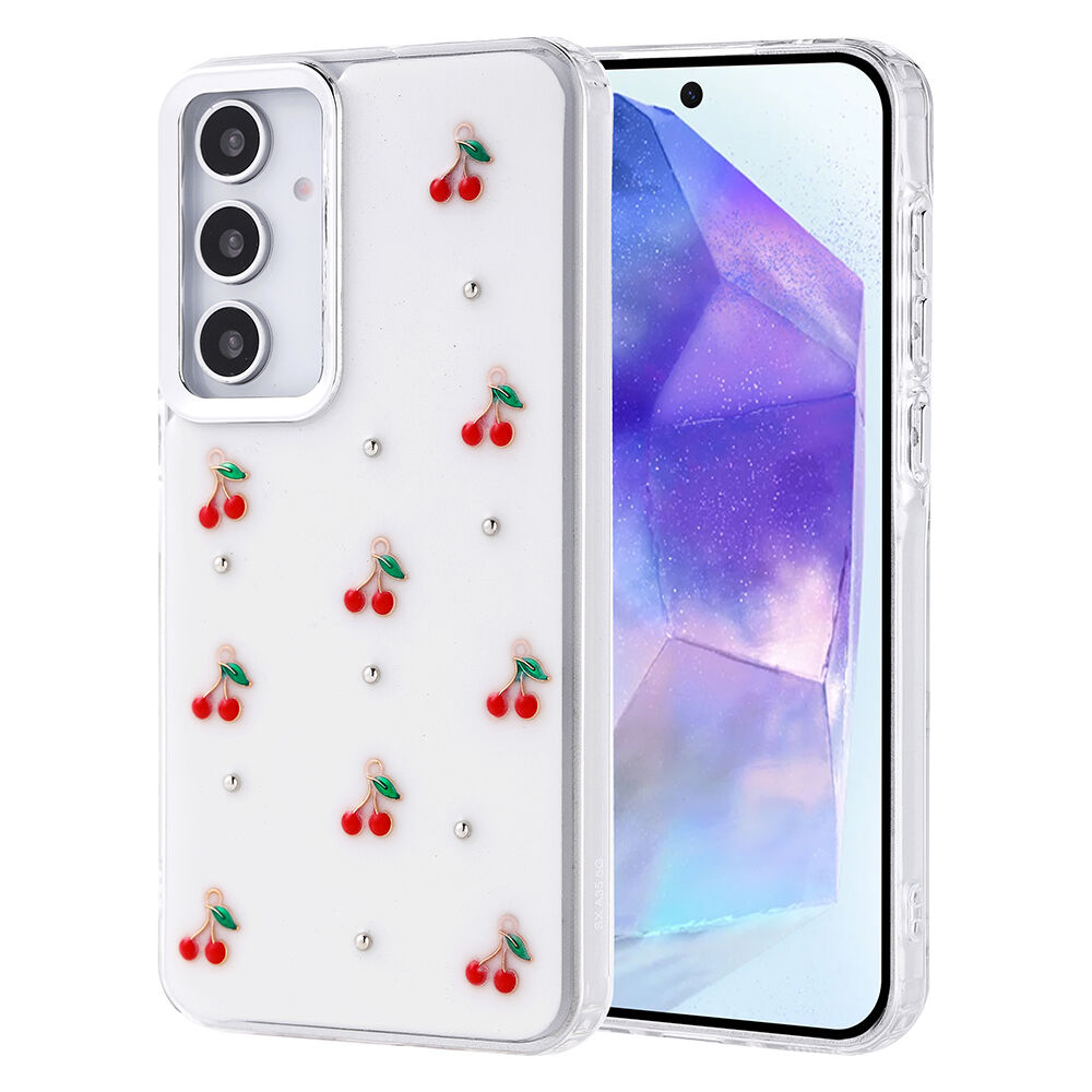 Samsung Galaxy A35 Kılıf Airbag Tasarımlı Simli Şeffaf Kutup Kapak Kiraz