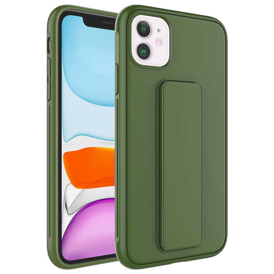 iPhone 12 Kılıf Qstand Kapak Koyu Yeşil