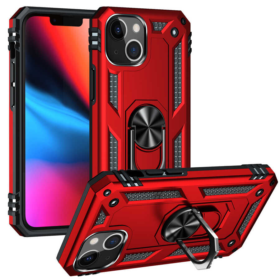 iPhone 13 Mini Kılıf Vega Tank Sert Yüzüklü Standlı Zırh Koruma Kapak