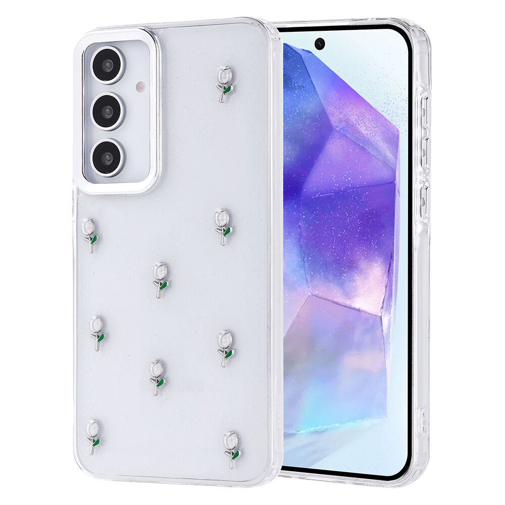 Samsung Galaxy A35 Kılıf Airbag Tasarımlı Simli Şeffaf Kutup Kapak Lale