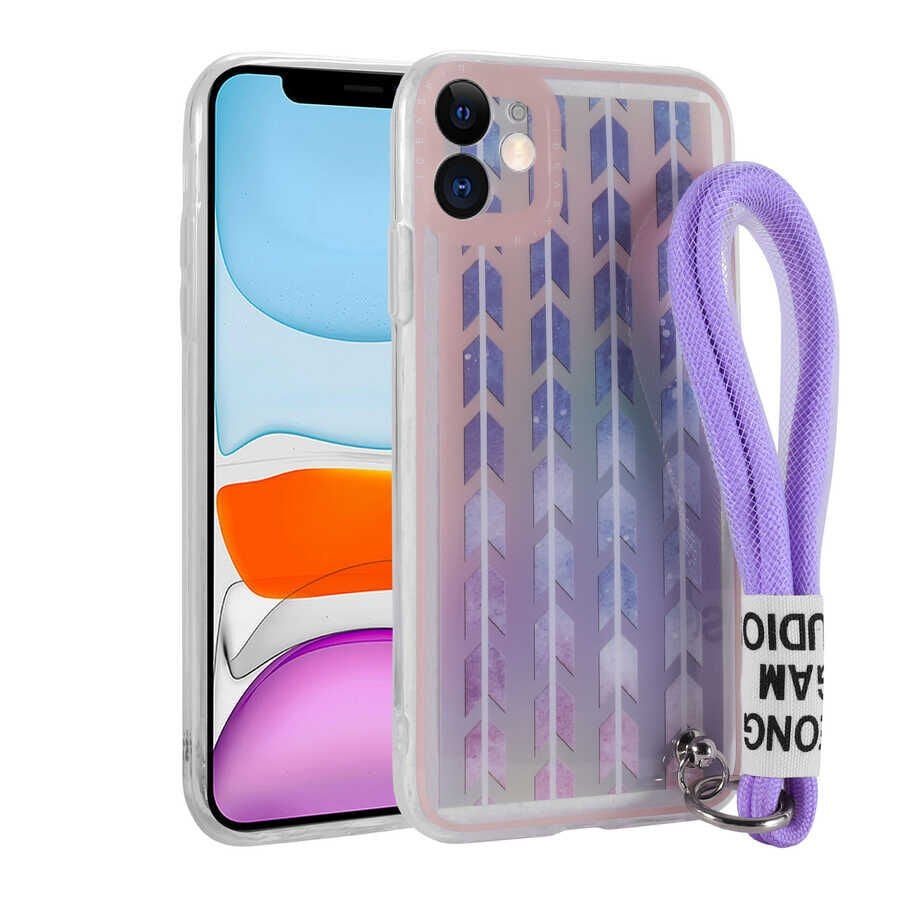 iPhone 11 Kılıf Desenli El Askılı İpli Astana Silikon Kapak Şerit