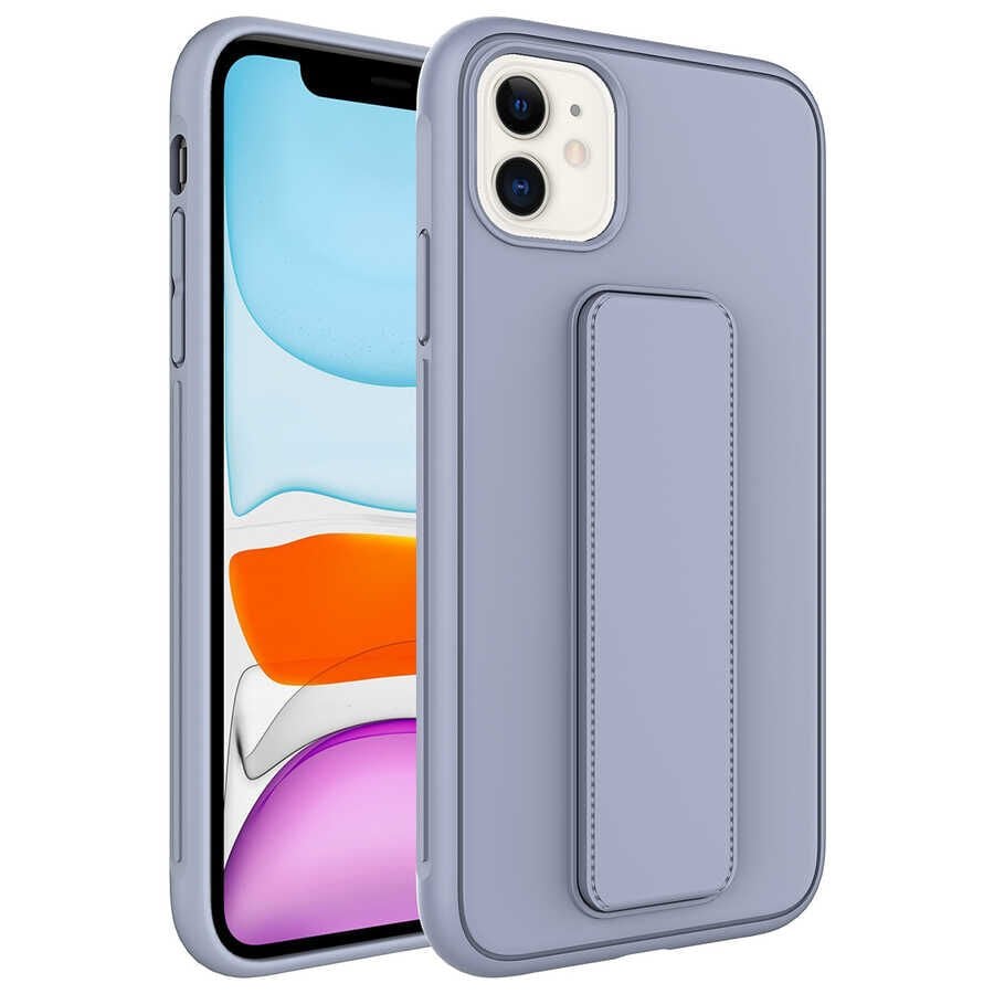 iPhone 12 Kılıf Qstand Kapak Gri
