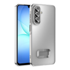 Samsung Galaxy A17 Kılıf Logo Gösteren Parlak Kenarlı Kamera Lens Korumalı Şeffaf Omega Silikon Kapak