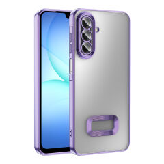 Samsung Galaxy A17 Kılıf Logo Gösteren Parlak Kenarlı Kamera Lens Korumalı Şeffaf Omega Silikon Kapak