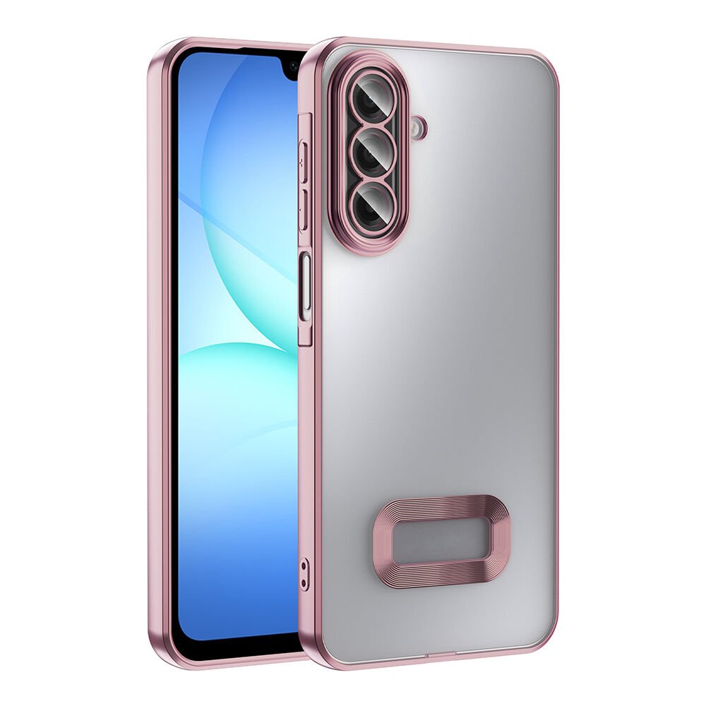 Samsung Galaxy A17 Kılıf Logo Gösteren Parlak Kenarlı Kamera Lens Korumalı Şeffaf Omega Silikon Kapak