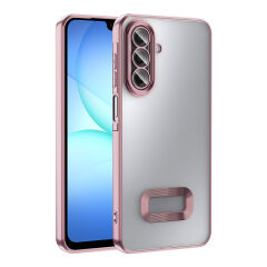 Samsung Galaxy A17 Kılıf Logo Gösteren Parlak Kenarlı Kamera Lens Korumalı Şeffaf Omega Silikon Kapak