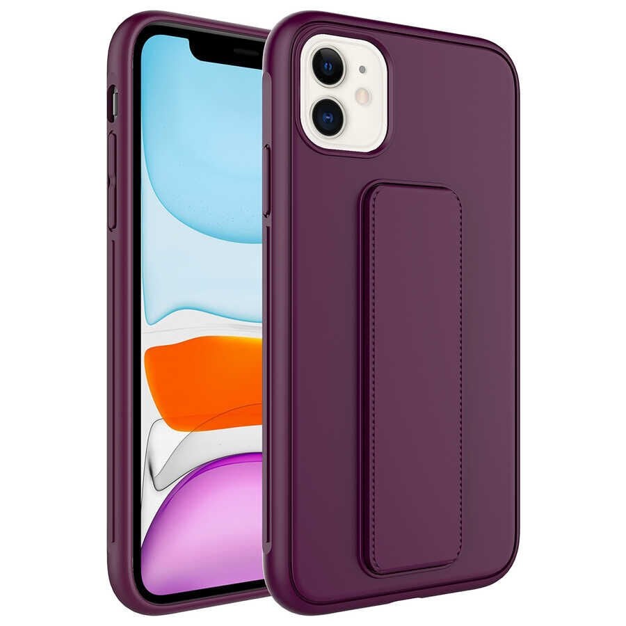 iPhone 12 Kılıf Qstand Kapak Mürdüm