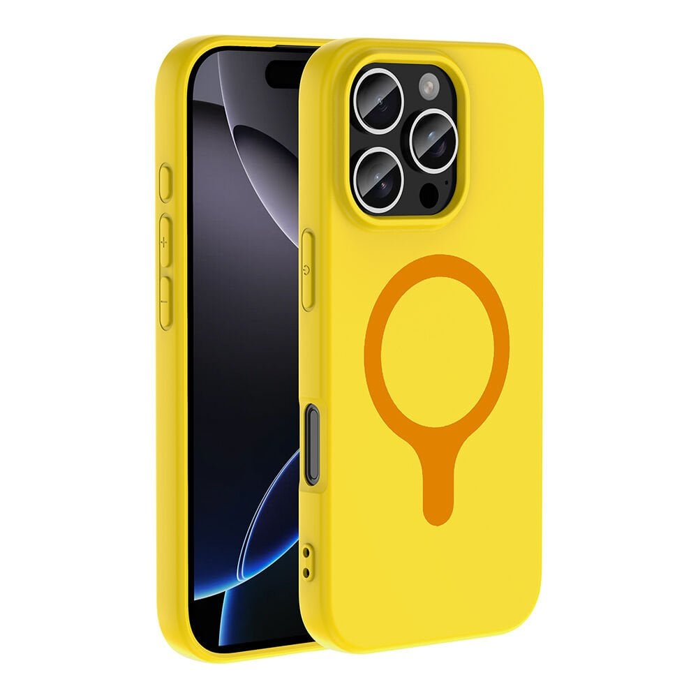 iPhone 16 Pro Max Kılıf M-Safe Şarj Özellikli Kamera Korumali Premium Soft Aris Silikon Kapak Sarı