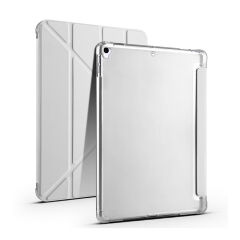 iPad 10.2 2021 (9.Nesil) Kılıf Tri Folding Kalem Bölmeli Standlı Kılıf Gri