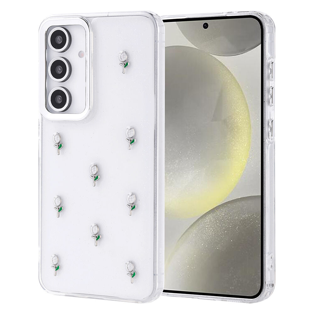 Samsung Galaxy S24 FE Kılıf Airbag Tasarımlı Simli Şeffaf Kutup Kapak Lale