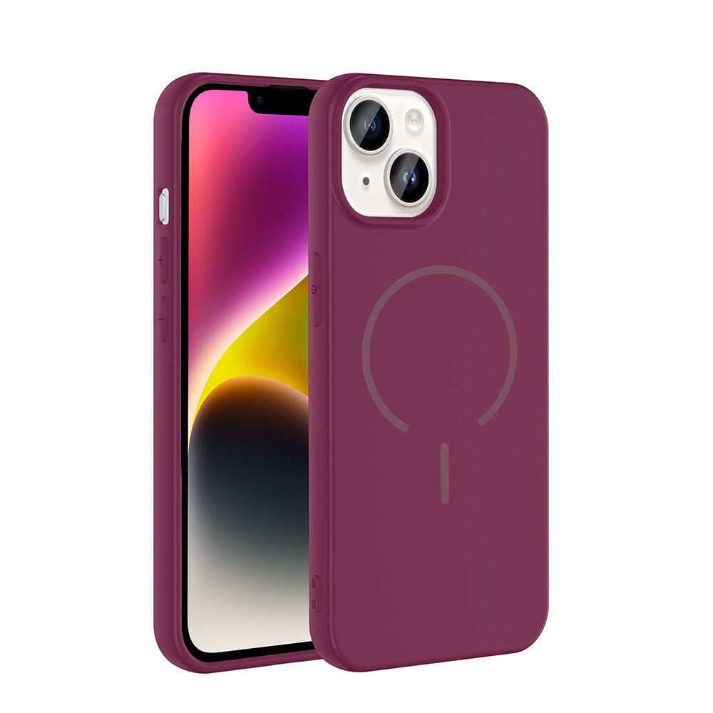 iPhone 13 Kılıf Meta Lansman M-Safe Kamera Korumalı içi Kadife Yumuşak Renkli Süet Silikon Mürdüm