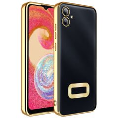 Samsung Galaxy A07 Kılıf Logo Gösteren Parlak Kenarlı Kamera Lens Korumalı Şeffaf Omega Silikon Kapak