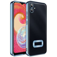 Samsung Galaxy A07 Kılıf Logo Gösteren Parlak Kenarlı Kamera Lens Korumalı Şeffaf Omega Silikon Kapak