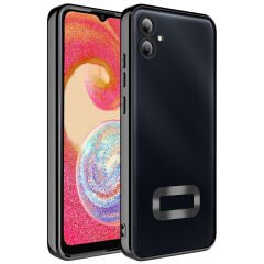 Samsung Galaxy A07 Kılıf Logo Gösteren Parlak Kenarlı Kamera Lens Korumalı Şeffaf Omega Silikon Kapak