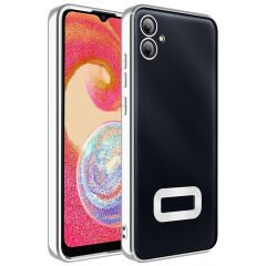Samsung Galaxy A07 Kılıf Logo Gösteren Parlak Kenarlı Kamera Lens Korumalı Şeffaf Omega Silikon Kapak