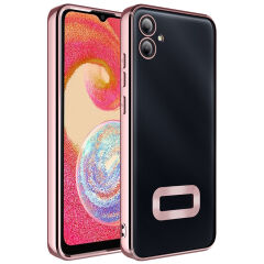 Samsung Galaxy A07 Kılıf Logo Gösteren Parlak Kenarlı Kamera Lens Korumalı Şeffaf Omega Silikon Kapak