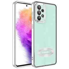 Samsung Galaxy A73 Kamera Korumalı Logo Gösteren Omega Kapak kılıf Gümüş