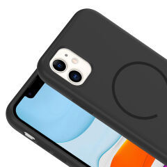 iPhone 11 Kılıf Meta Lansman M-Safe Kamera Korumalı içi Kadife Yumuşak Renkli Süet Silikon Siyah