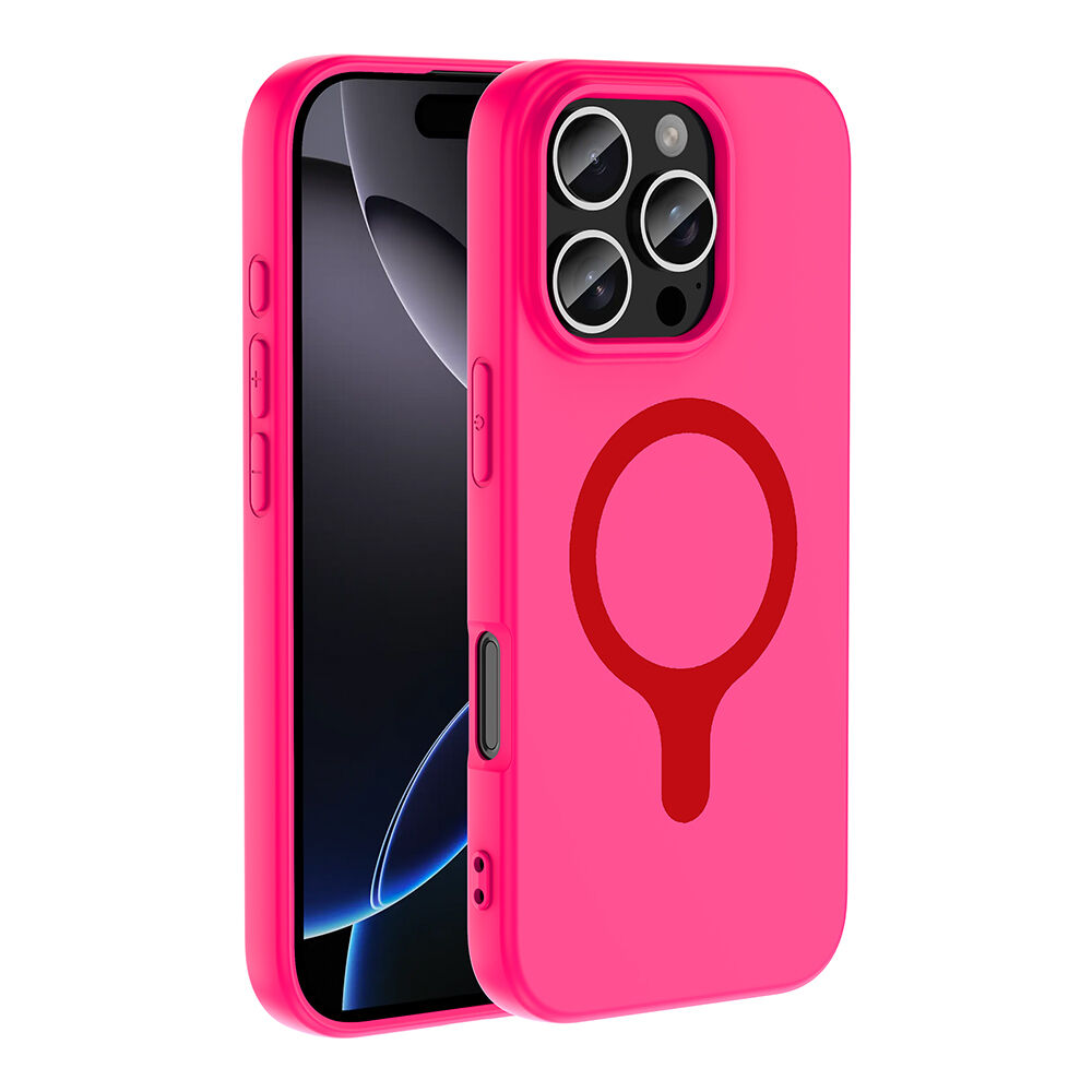 iPhone 16 Pro Kılıf M-Safe Şarj Özellikli Kamera Korumali Premium Soft Aris Silikon Kapak Koyu Pembe