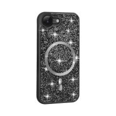 iPhone 16E Kılıf Pırlanta Tasarımlı Kablosuz Şarj Özellikli Mozaik Silikon Kapak