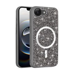 iPhone 16E Kılıf Pırlanta Tasarımlı Kablosuz Şarj Özellikli Mozaik Silikon Kapak
