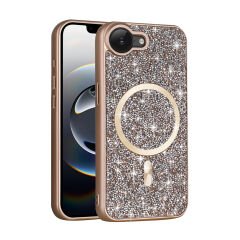 iPhone 16E Kılıf Pırlanta Tasarımlı Kablosuz Şarj Özellikli Mozaik Silikon Kapak
