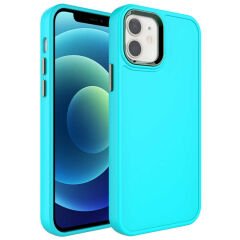 iPhone 11 Kılıf Metal Çerçeve ve Buton Tasarımlı Sert Botox Kapak Turkuaz