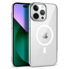 iPhone 13 Pro Kılıf  Wireless Şarj Özellikli Pixel Magsafe Kapak Gümüş